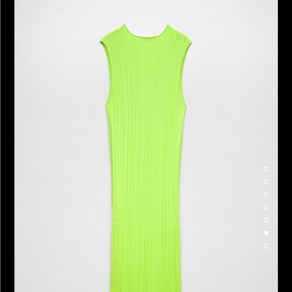 NWT ZARA Cut Out Knit Dress Midi Green Lime - Picture 6 of 11